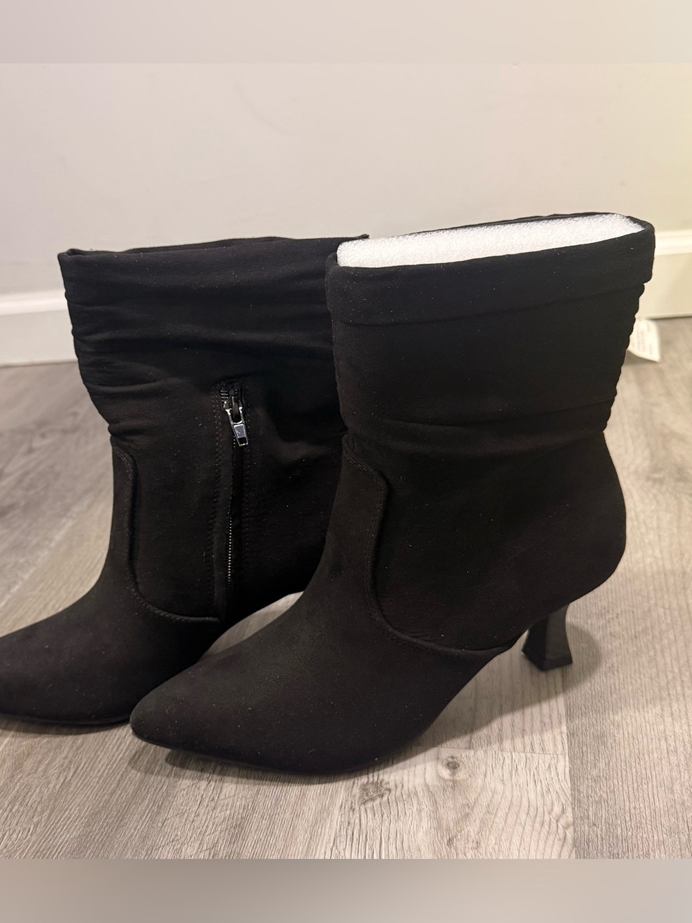 Women’s Black Suede Mid-Calf Heel Boots